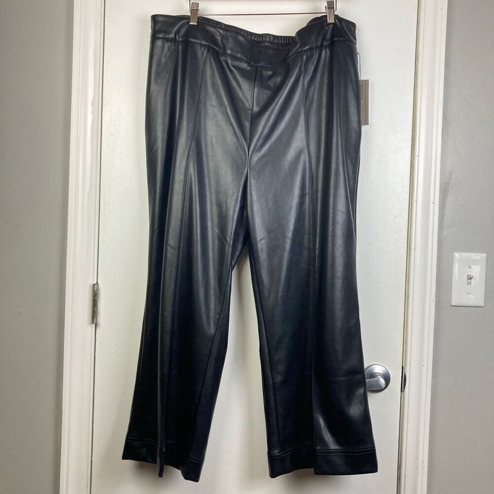 NWT Soft Surroundings‎ Rivka Black Vegan Faux Leather Wide Leg Cropped Pants 2X